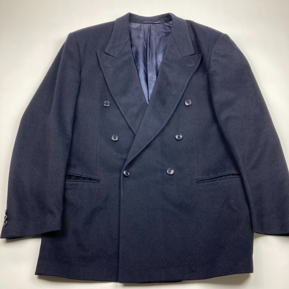 Hugo Boss Overcoat Mens 106 Cashmere Wool Blend Navy Blue Double Breasted